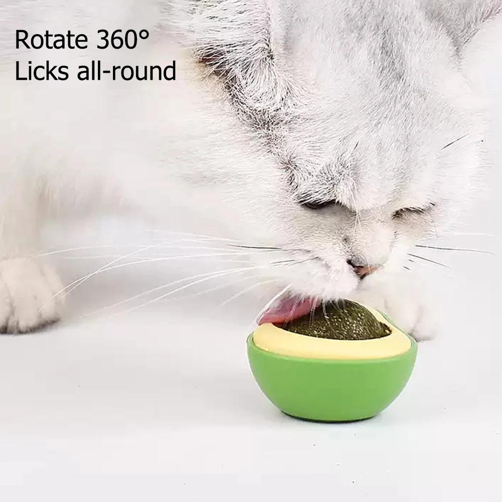 Natural Catnip  Rotatable Wall Stick-on Ball Cats Teeth Cleaning Avocado Shaped Cute cat Toys Mint Ball Bionic Fun Healthy Gut