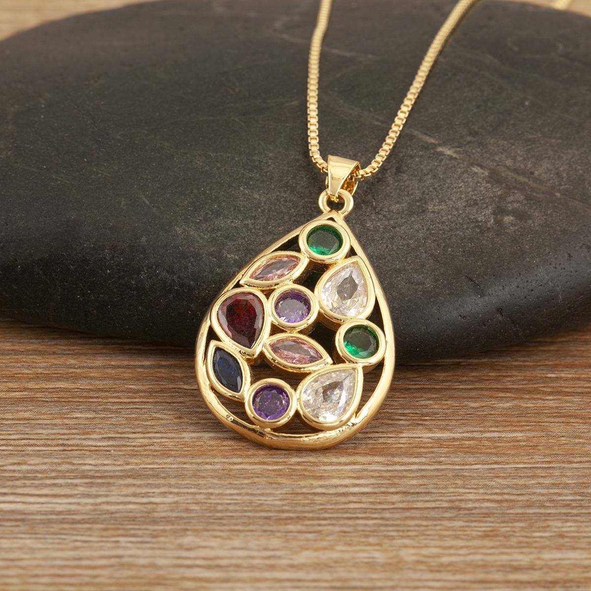 

Nidin Hot Sale Round/Water drop/Star Shape Full Colorful Zircon Charm Pendant Necklace For Female Elegant Aesthetic Jewelry Gift