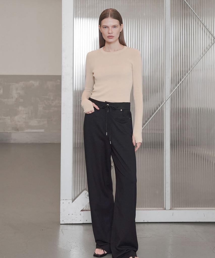 Ssikeoseun Drawstring Stretch Wide Pants_Black