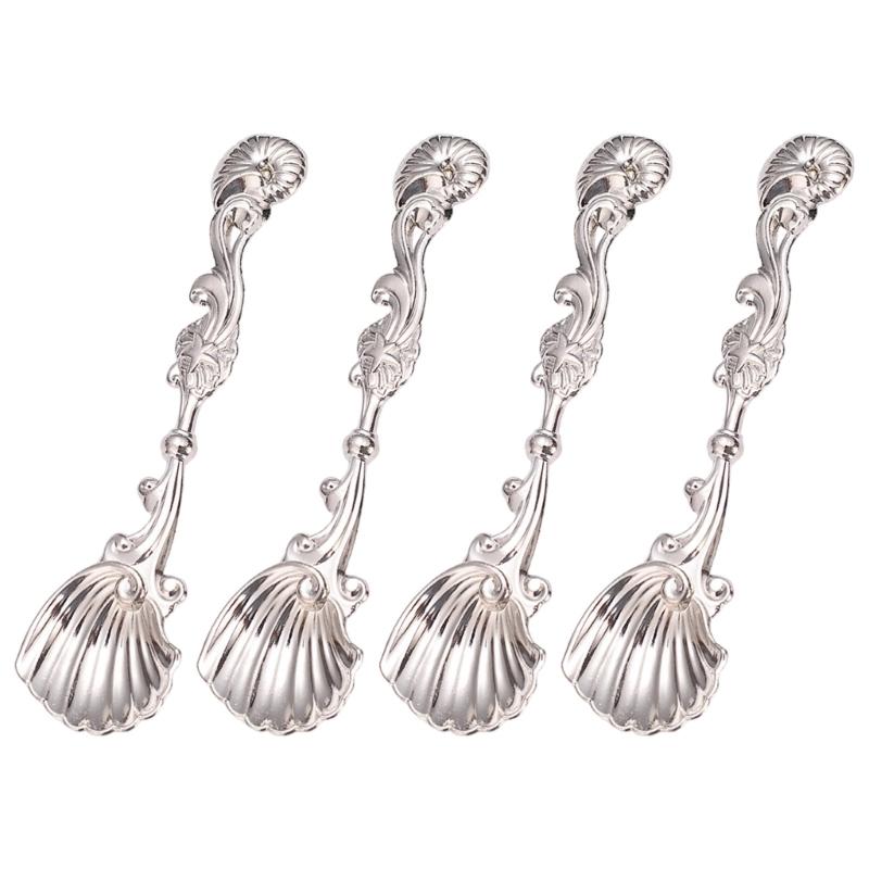4Pcs Kitchen Utensils for Coffee Dessert Cake Stirring Crafted in Durability Alloy Component серебряный
