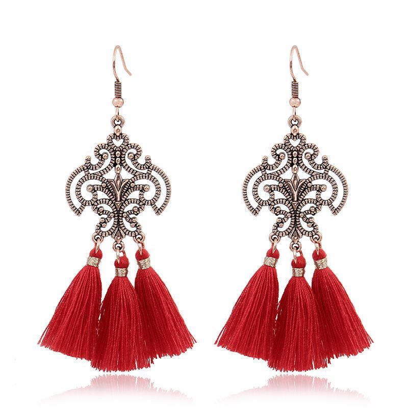 Bohemian Red Earrings Celebrate Retro Tassel Earrings Colorful Dripping Oil Style Earrings