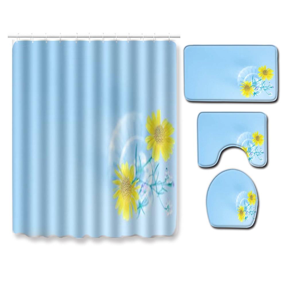 Stylish And Simple Shower Curtain Floor Mat Four-Piece Set Bathroom Toilet Carpet Shower Room Mat Foot Mat