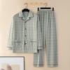 2 pezzi/set pigiama da uomo set stampa a quadri bavero manica lunga camicia monopetto elastico in vita pantaloni lunghi set vestibilità ampia tuta da casa