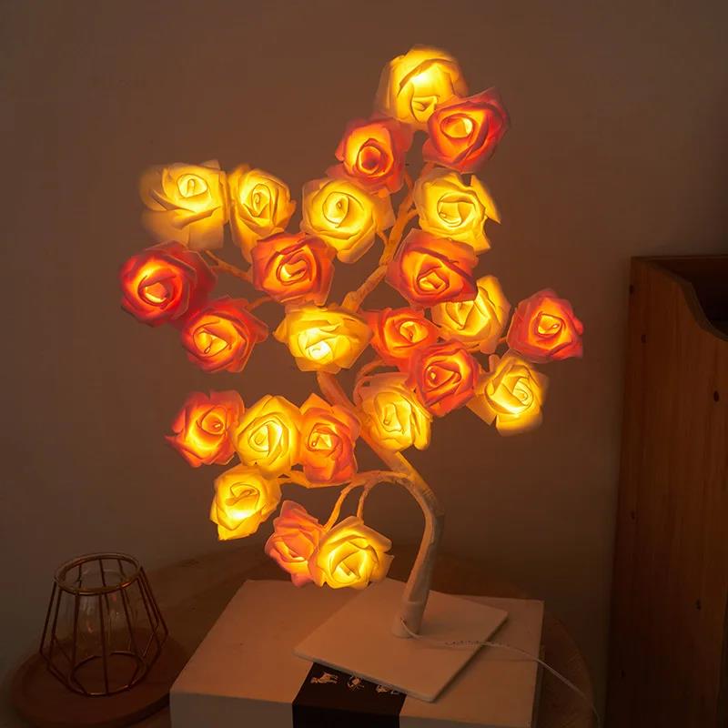 24 LED Rose Lamp Rose Light Tree Table Top Decorations for Wedding Mother's Day Valentine’s Day Decorations Gift for Girls Mom