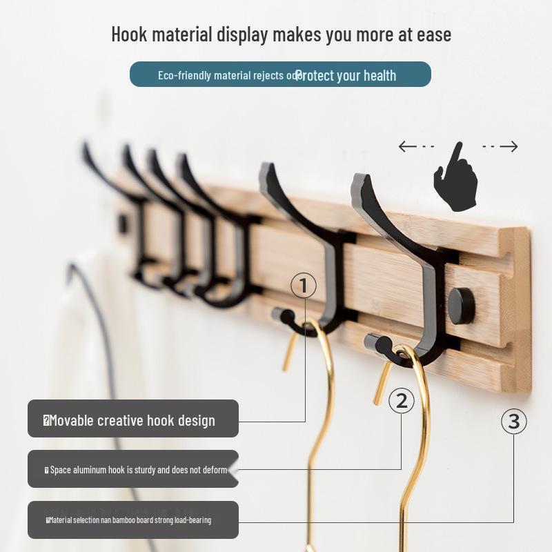 Wandmontierte Hakenleiste aus Bambus und Holz, Kleiderbügel mit Klebefolie ohne Bohren zur Aufbewahrung von Kleidung hinter der Tür