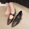 New Style Soft Leather Low-heeled Women's Pointed-toe Single Shoes with Thick Heels