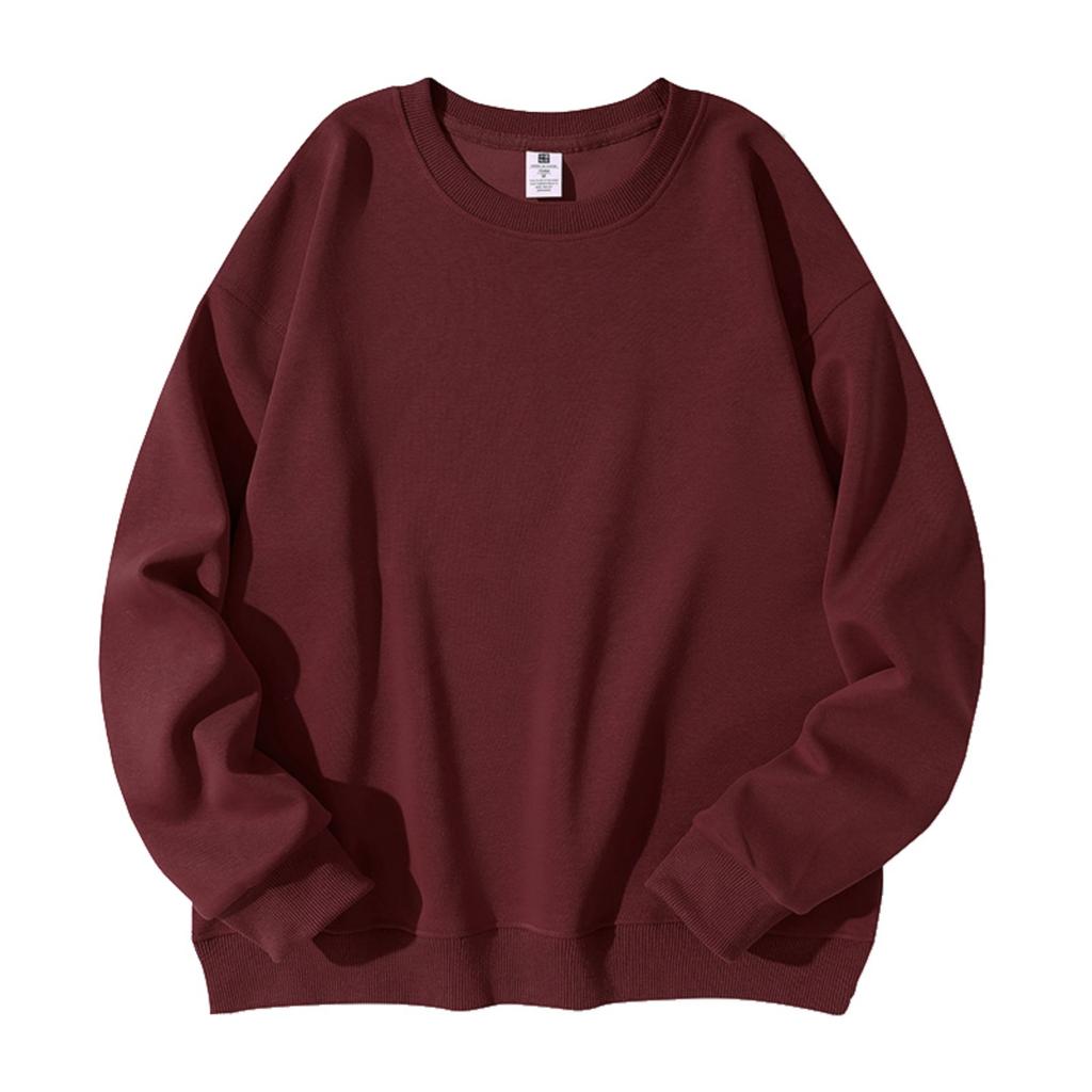 Men's And Women's Solid-color Casual Round-neck Long-sleeved Top, Men's Fitted Thickened Cotton Sweatshirt Base Layer Top