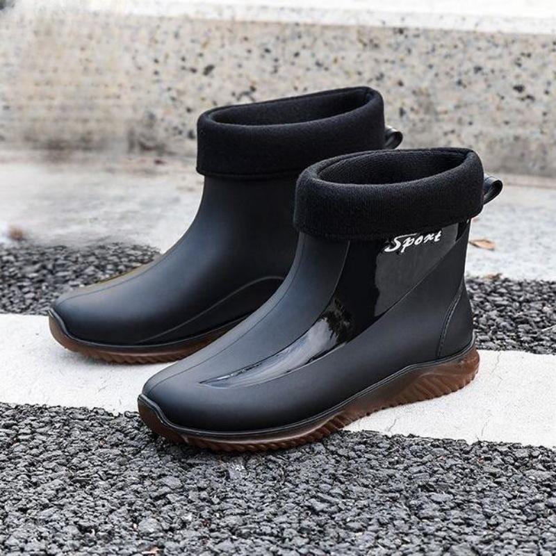 Water shoes fashion rain shoes men's short tube thickened sole work short rain boots men's anti-rubber shoes fishing