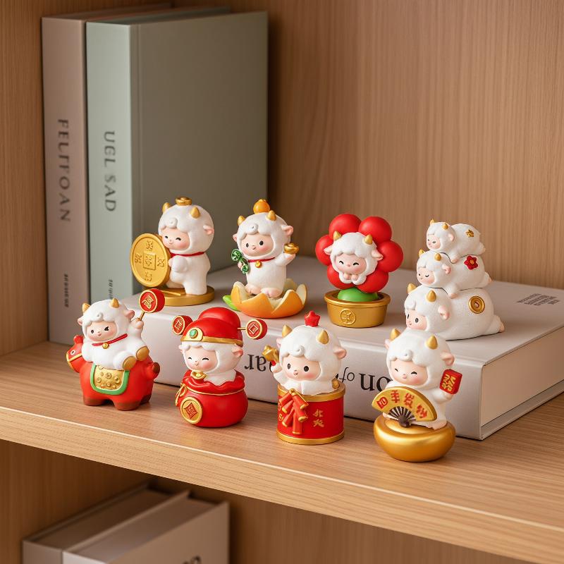 Kawaii šťastná ovečka v čínském stylu, série, šťastný slepý box, roztomilá figurka ovce štěstí, tajemná krabička, dekorace na stůl, novoroční dárek