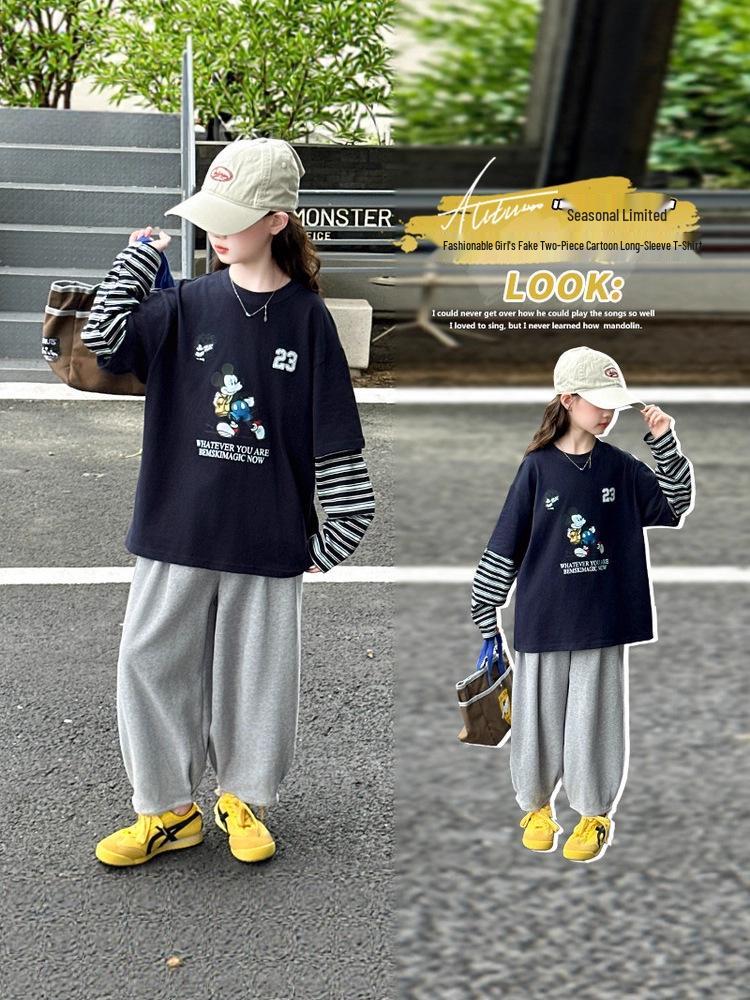 Mädchen Langarm Zweiteiler Cartoon-Print T-Shirt Set für Frühling & Herbst (2025)