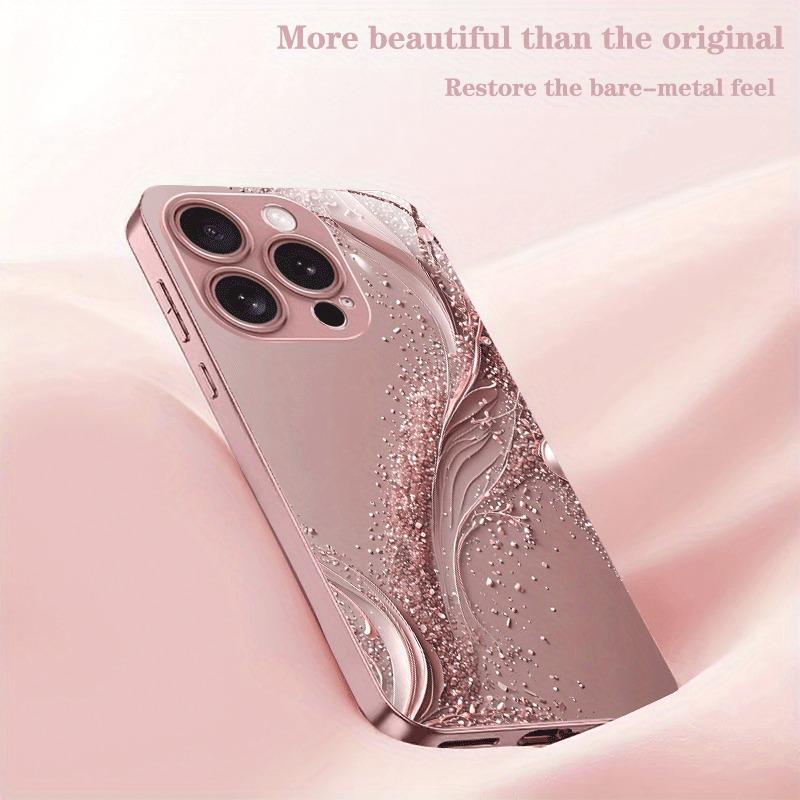 Rosa Goldene Wellenmuster Metalllack Gehärtetes Glas Handyhülle Für iPhone 17 16 15 14 13 12 11 Pro Max Plus 16E 17Air Hülle
