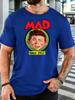 Unisex Vintage Mad Boy Cartoon Porträt Grafik Baumwolle Kurzarm T-Shirt Rundhalsausschnitt Weich Männlich Sommer Lässig Atmungsaktiv Streetwear Oberteil