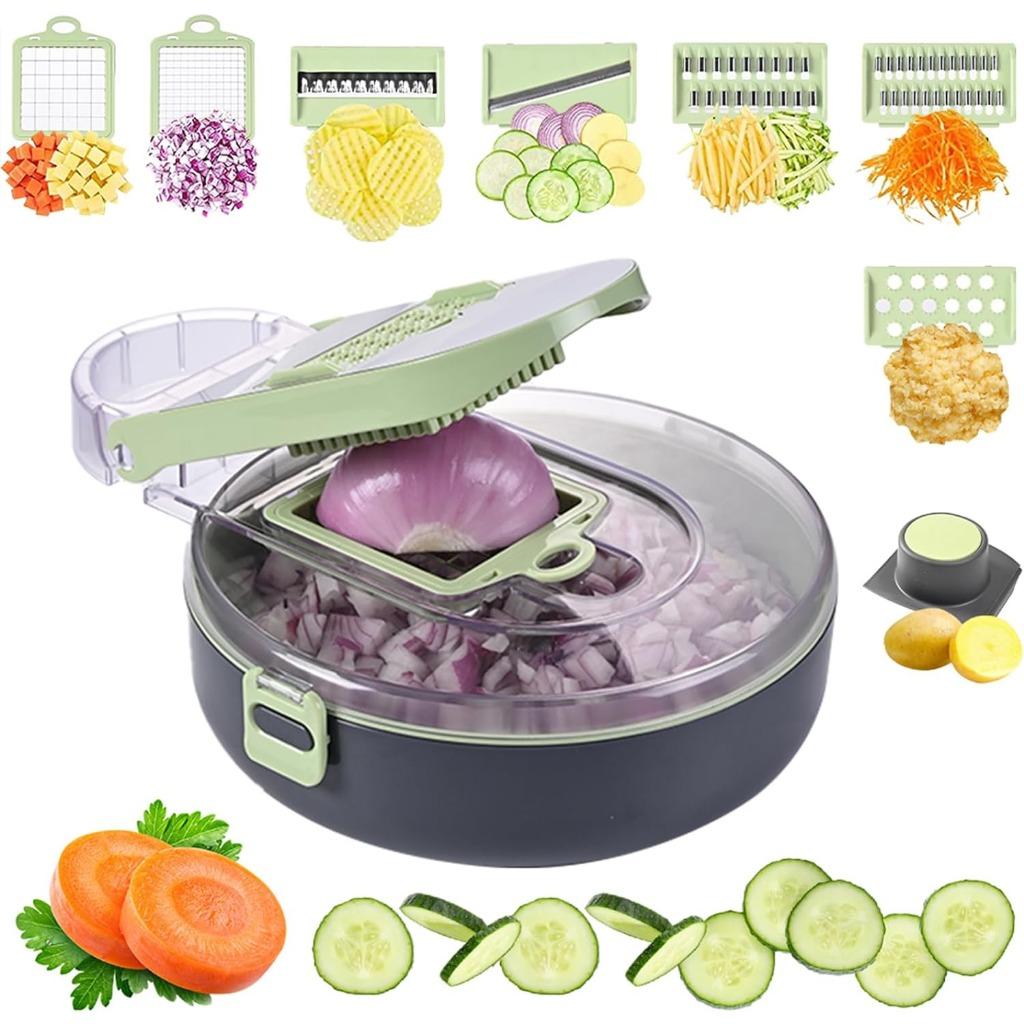 Vegetable Chopper, Pro Onion Chopper with 9 Blades, Kitchen Vegetable Slicer Chop with Round Basin, Cheese Slicer,  Carrot Chopper With Container