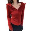Women's Elegant Navy Collar Pure Wool Knit Cardigan Sweater