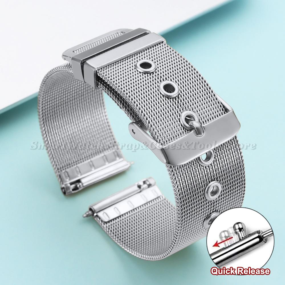 0.4mm Mesh Milanese Stainless Steel Watch Strap 18mm 20mm 22mm 24mm Silver Mesh Milanese Pinhole Buckle Metal Watch Band for Men 18mm серебряный