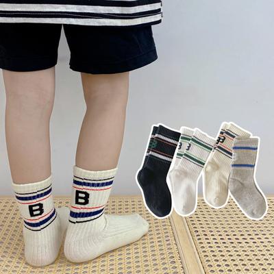 Kids Boy Sock Korean Fashion Simplicity Calf Sock for Children Boy Four Season Cotton Letter B Sports Sock Children Clothing