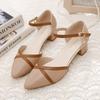 Baotou sandals women's new spring and summer 2025 one-word buckle thick heel medium heel versatile pointed work shoes single shoes women