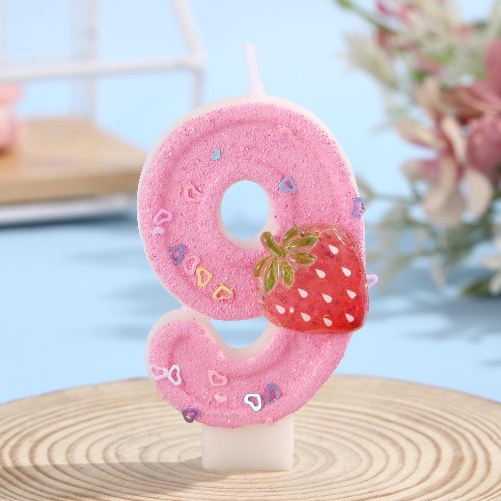Strawberry Heart Digital Candles for Girl s First Birthday Cake Decoration Heart Strawberry