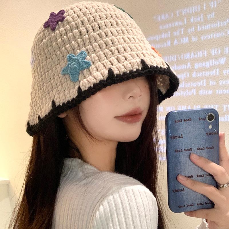 Knitted Fisherman Hat For Women In Autumn And Winter, Korean Version, Handmade Woolen Hat, Big Head, Water Bucket Hat