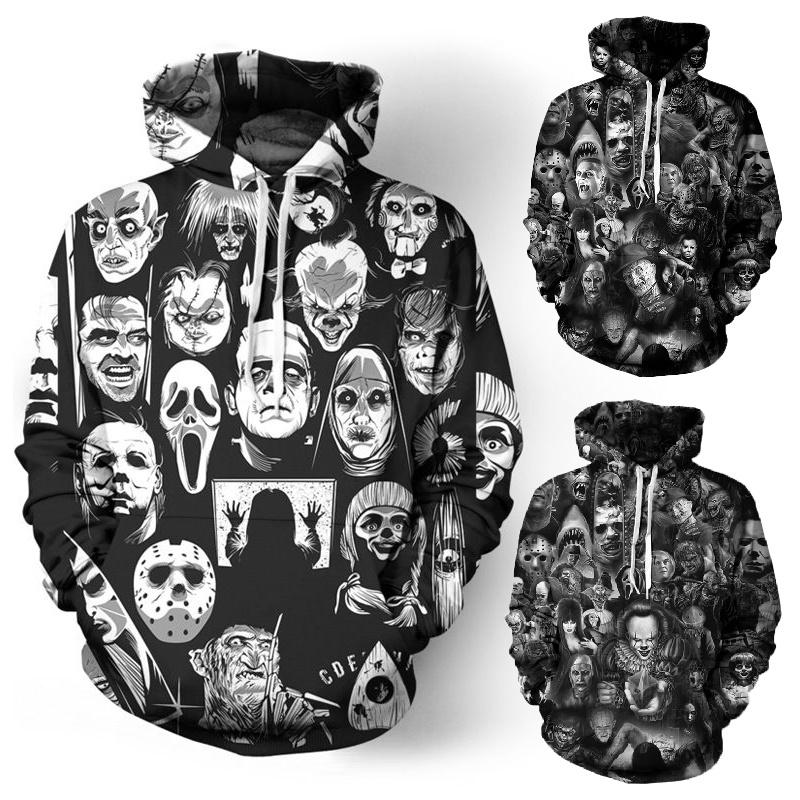 Men 3d Women Print Skull Hooded Sweater Hoodie Sweatshirt Premium Top Pullover