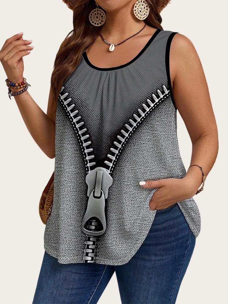 2025 Trendiges Ärmelloses Top mit Denim-Print für Damen in Übergröße - Europäische & Amerikanische Sommer Mode