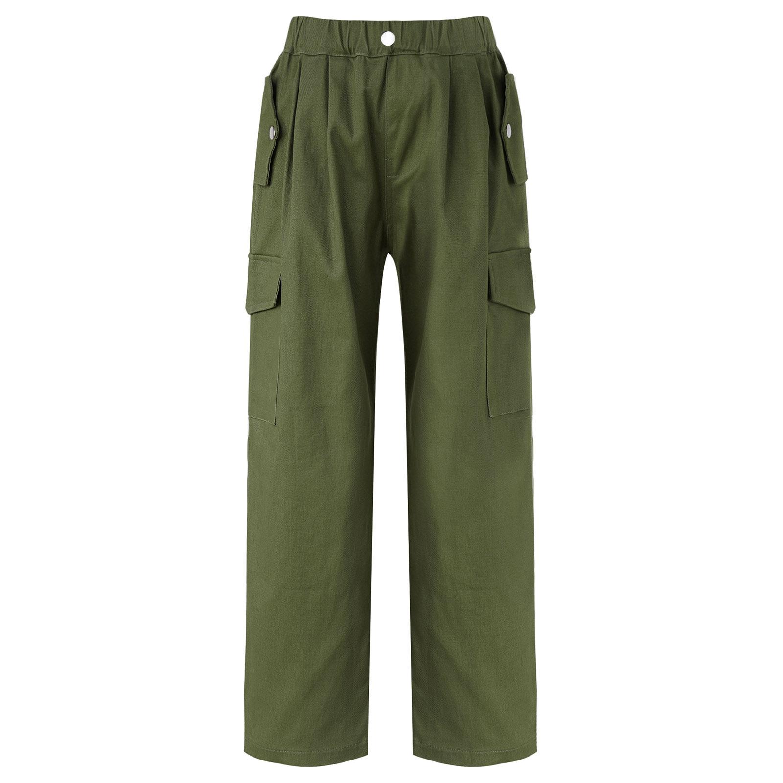 

Повседневные брюки-карго для девочек с эластичной талией, свободный крой, большие боковые карманы, модная уличная одежда для повседневных нарядов 7-8 Years зелёный