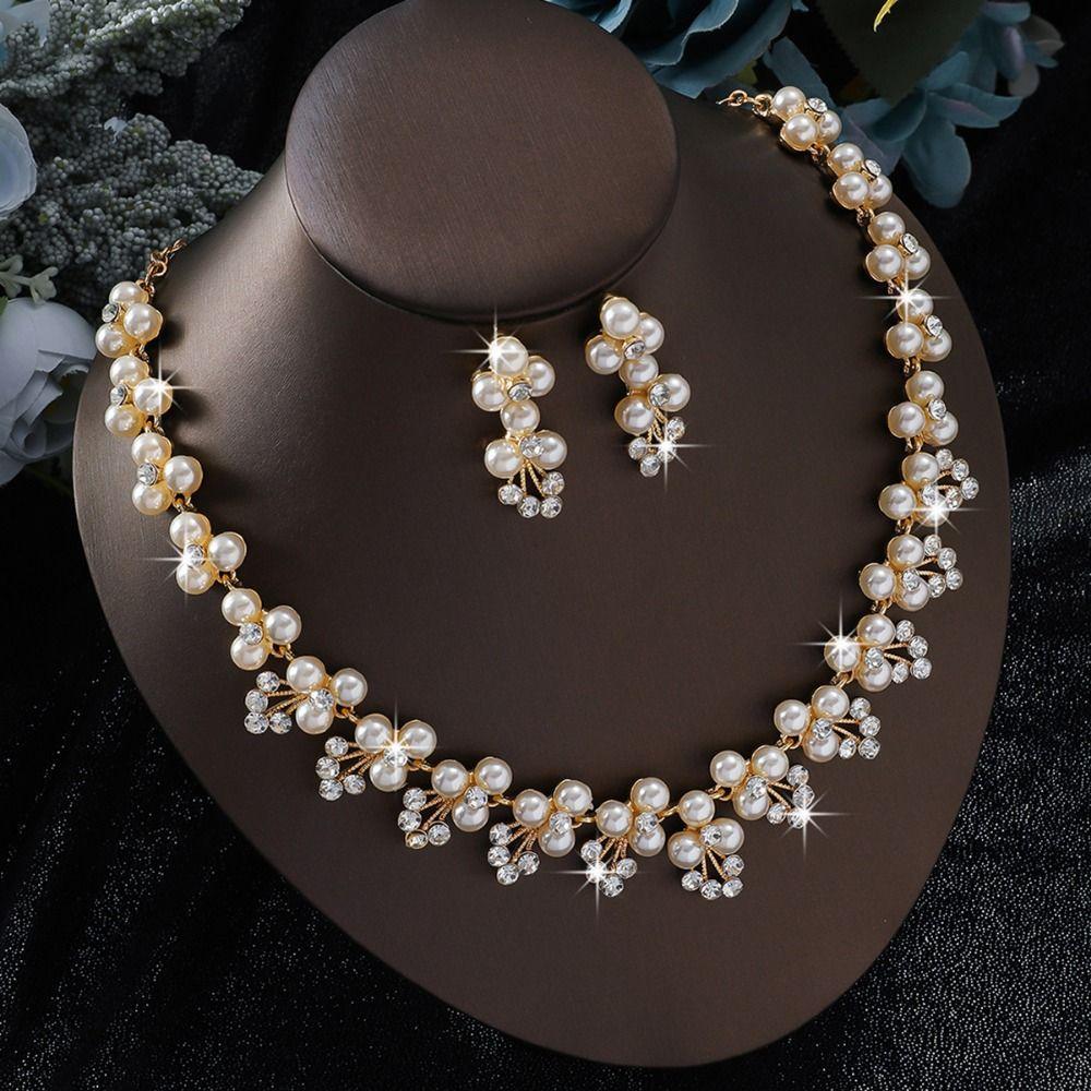 Simulated Pearl Women's Jewelry Set Baroque Statement Rhinestone Jewelry Set Outfit Accessory