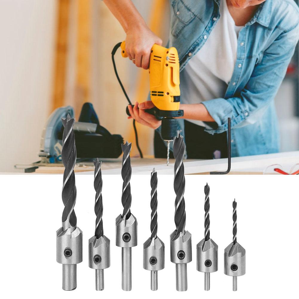 

7pcs Woodworking Countersunk Drill Bit 5 Flute Chamfer Tool with Hex Key