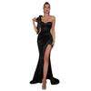 2025 schulterfreies langes Abendkleid mit Schlitz - einfarbig, modisch, sexy