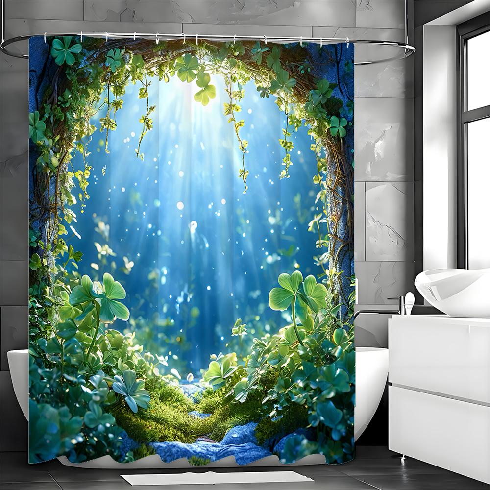 Forest Cave Clover Sunshine Shower Curtain, Bathroom Decorative Shower Curtain, Waterproof Shower Curtain with Hooks