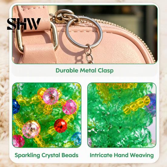 Decorative Bead Art for Home Christmas Tree Keychain, Faux Crystal Beaded Xmas Pendant, Personalized Holiday Party Decor 3D Key Ring Charm Accessory