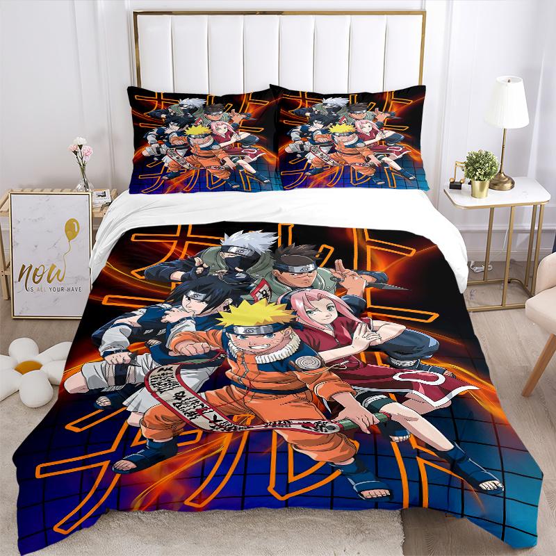 3pcs Naruto Series Bedding Set, Including 1 Quilt Cover and 2 Pillow Shams, Without Filling, Soft and Comfortable Home Bedroom Fabric, Fashi