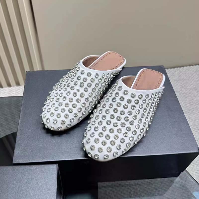 Ladies  New Fashionable Rhinestone Rivet Baotou Slippers Fashion Square Tail Muller Women's Shoes Fashion Women's Shoes