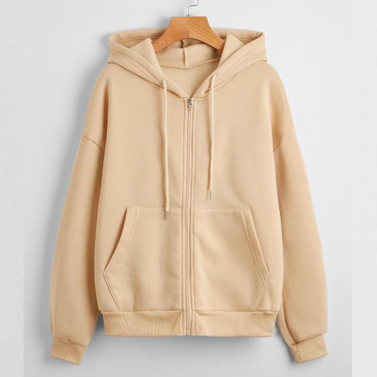 

Women s Casual Loose Fleece Sweatshirt Solid Color Long Sleeve Zipper Jacket Top L хаки