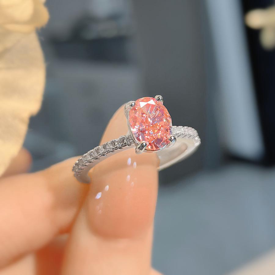 Fashion Light Luxury Pigeon Egg Ice Flower Cut Ice Sea Blue Ring Simple Paparacha High Carbon Diamond Apple Green Ring Women