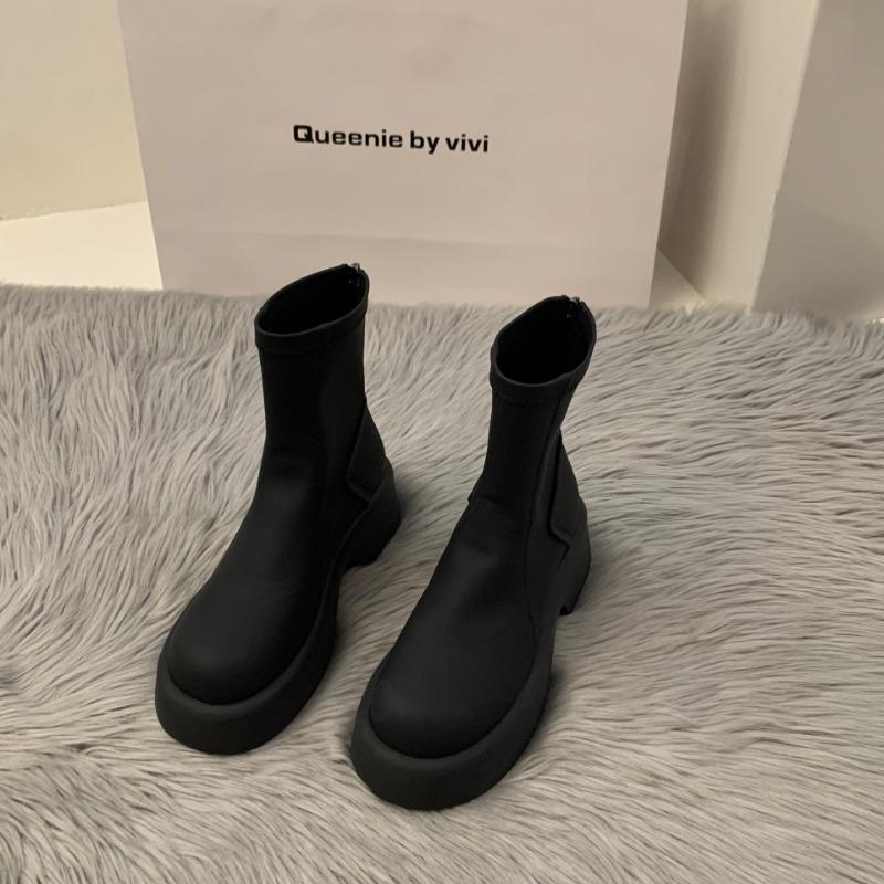 

Thick-soled thin white Martin boots women s shoes autumn and winter high-end short boots small naked boots 35 чёрный