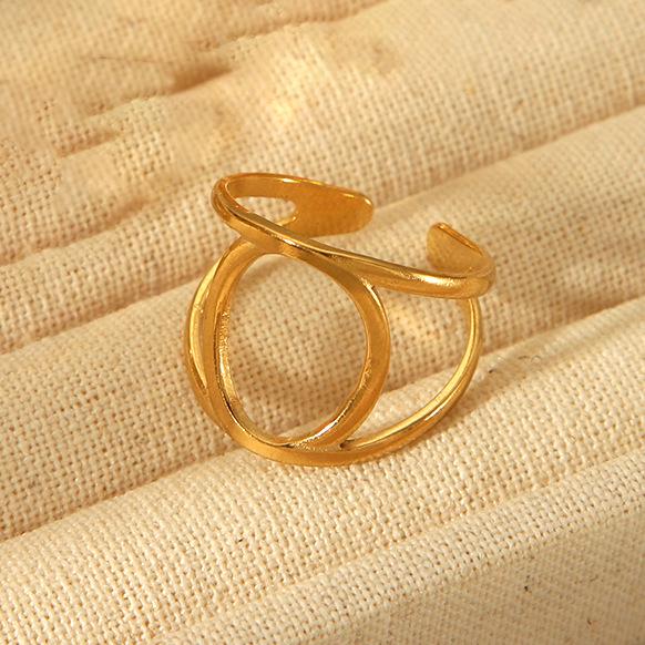 Inel deschis contemporan european și american din oțel inoxidabil placat cu aur de 18k pentru femei - Bijuterii versatile, elegante cu personalitate