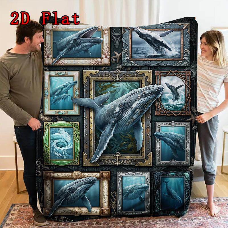 Whale Collection 2D Flat Pattern Flannel Blanket, High Quality All Seasons, Home Decor, Warmth and Comfort, Perfect for Christmas Gifts.