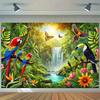 2D Rainforest Bird Waterfall Tapestry Macaw Toucan Backdrop Cloth for Living Room