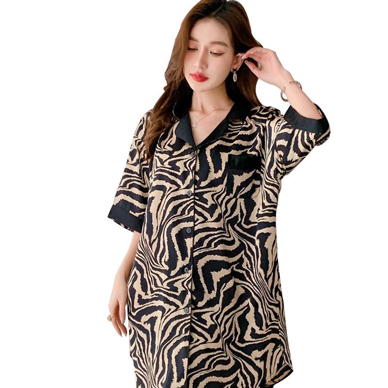 Premium Zebra Pattern Summer Boyfriend Style Pajamas Women'S Short-Sleeved Thin Women'S Striped Loungewear Set
