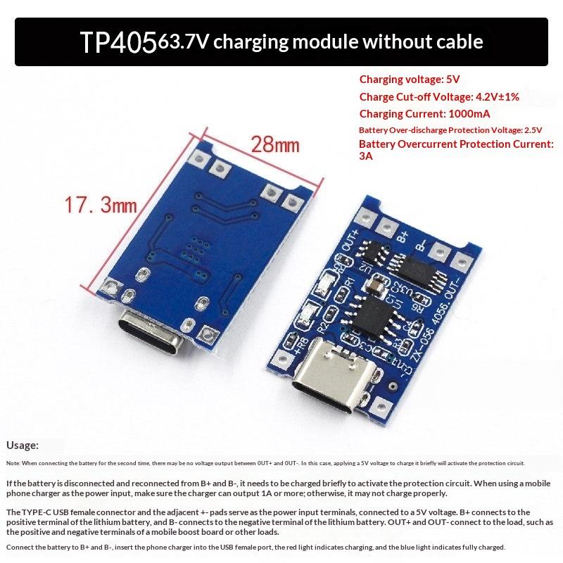 TP4056 Type-C Charging Board 2PCS 3.7V 1A 18650 Lithium Battery Charger Module for Small DIY Gadget Production