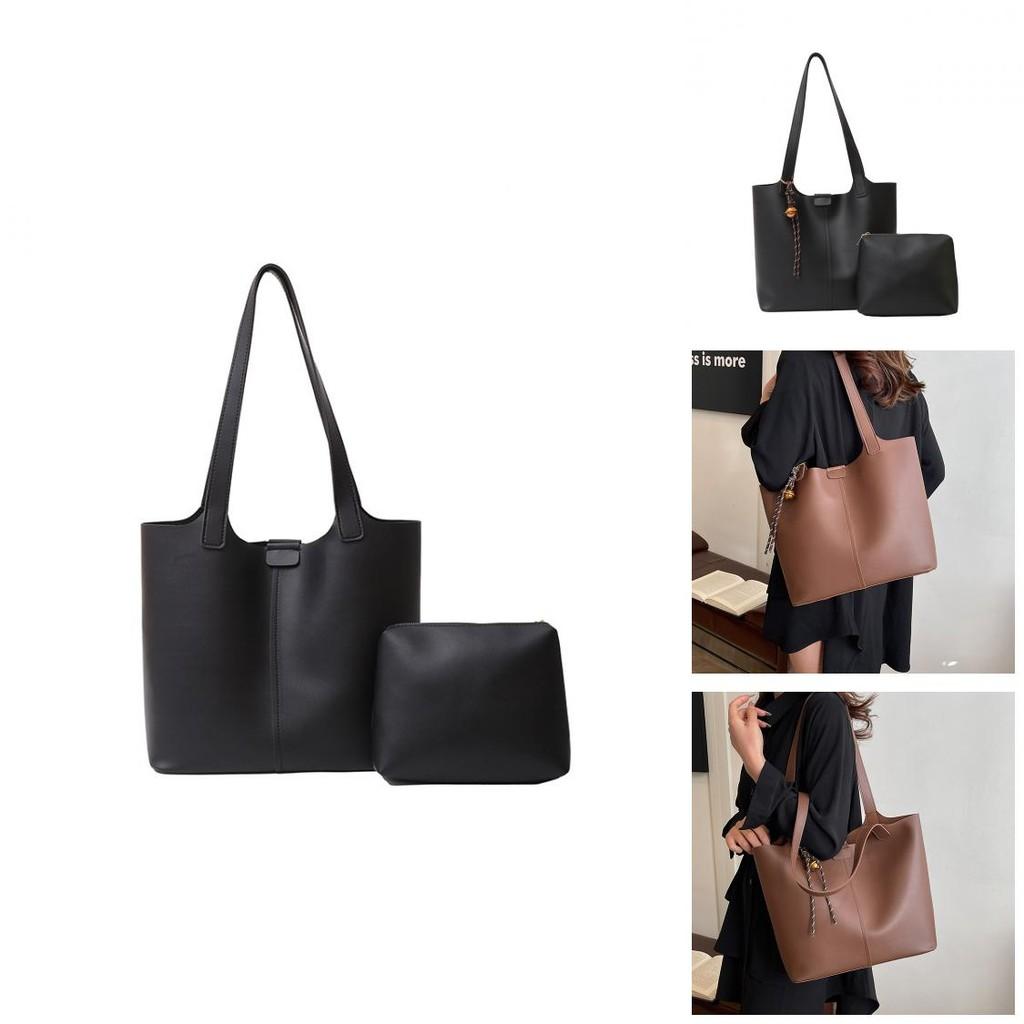 Spacious Elegant Two-tone Pu Tote Bag For Women With Stylish Stitching Details
