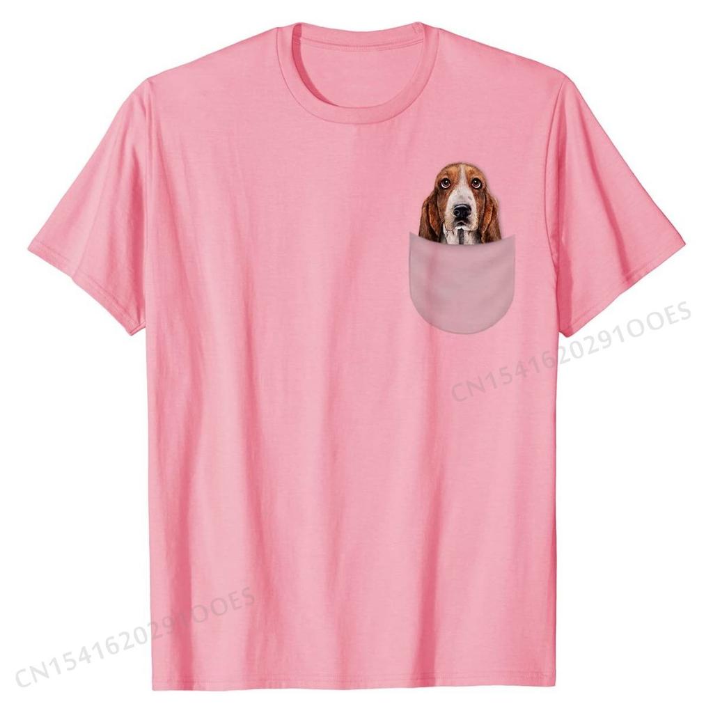 T-Shirt, Basset Hound Gazing Out from Pocket, Dog T Shirt Print New Arrival Cotton Tops T Shirt cosie for Men