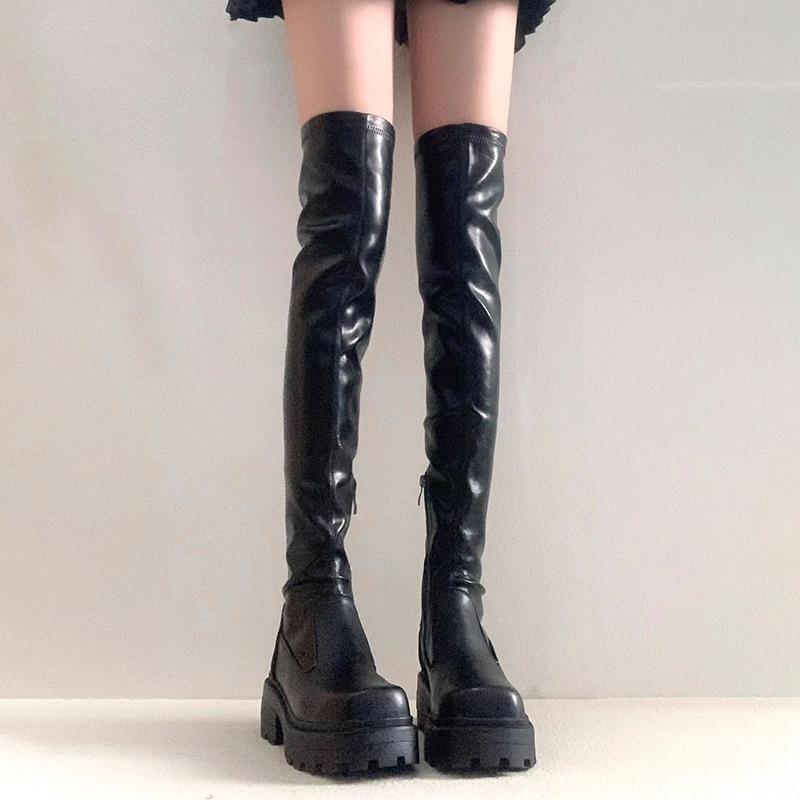 Recommended by the Blogger! Thick-soled Over-knee Boots, Women's Boots, Elastic High Boots, Black Boots.