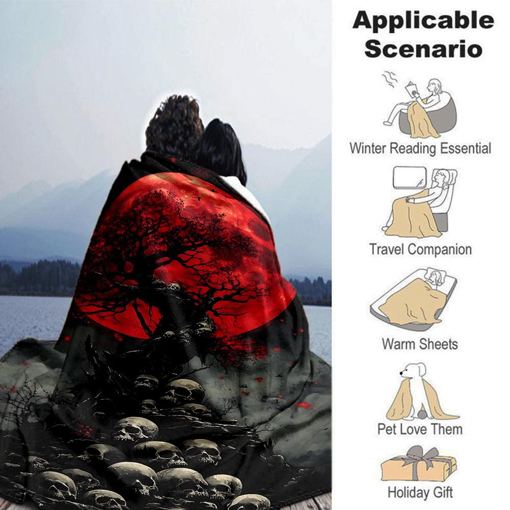 1pc Moonlit, Cemetery Soft Warm Throw Blanket Nap Blanket For Couch Sofa Office Bed Camping Travel,Comfortable