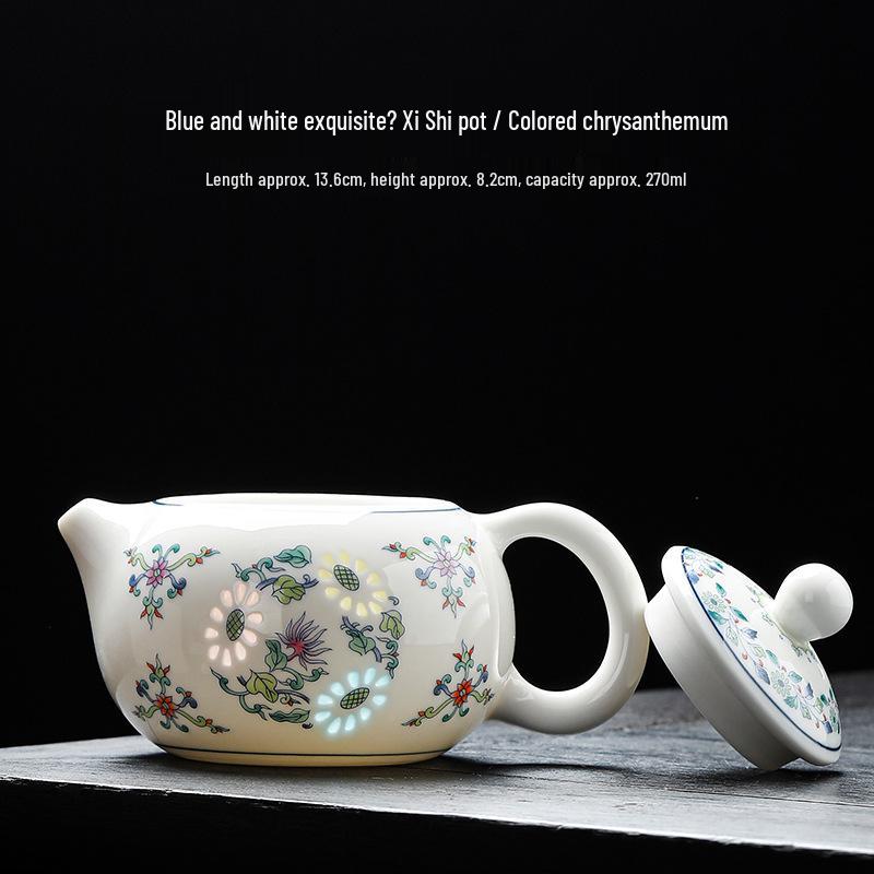 Blue & White Antique-Style Gongfu Tea Set: Teapot, Lid, Bowl, Teacup, Fairness Cup, Filter, Custom Logo Available