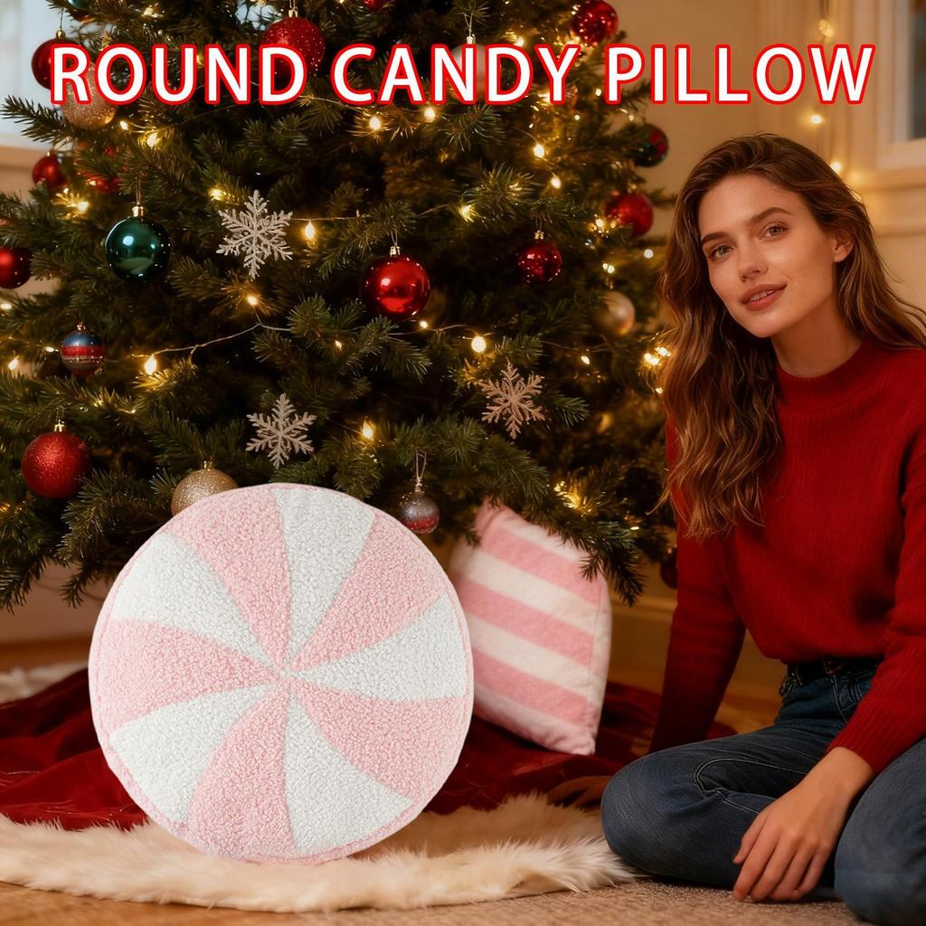 2026 Christmas Candy Plush Pillows 36cm Holiday Theme Decorative Cushion for Chair Bedroom, Living Room Dorm Apartment
