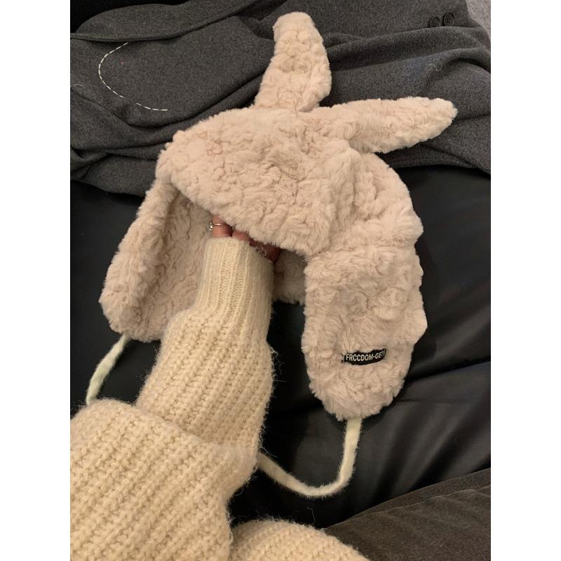 

Cute Plush Rabbit Ears Lei Feng Hat for Women Winter Plush Warmth Ear Protection Outdoor Cycling Coldproof Lei Feng Hat one size