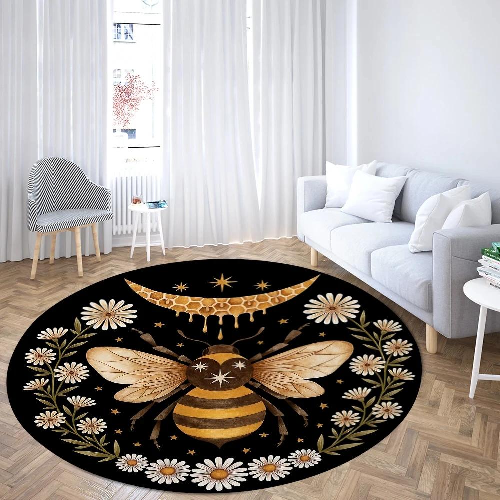 Boho Mushroom Butterfly Round Rug Cartoon Mushrooms Carpet for Living Room Office Bathroom Decor Kawaii Fungus Indoor Floor Mat