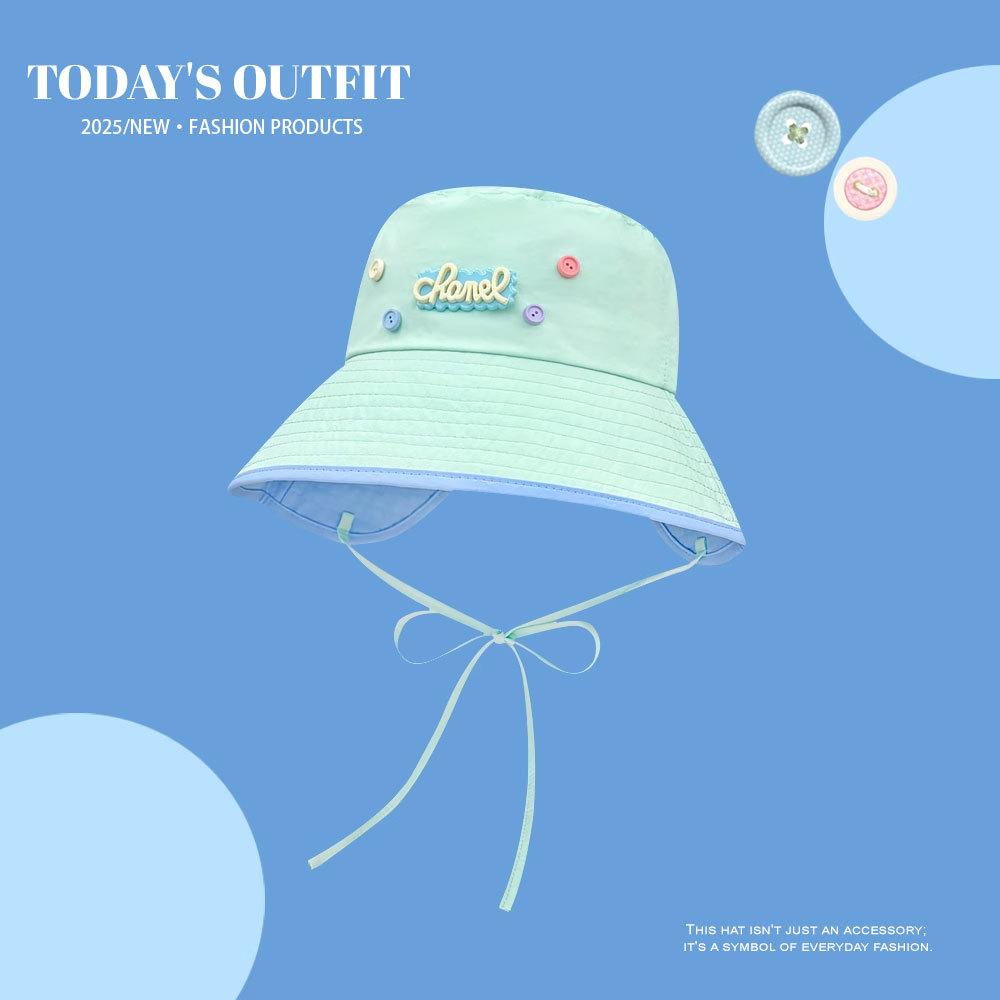 Women's Spring and Summer Travel Japanese Cute Button Quick Drying Letters Fisherman Hat Korean Face Showing Small Sun Protection Basin Hat